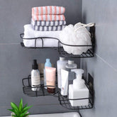 Bathroom Kitchen Room Metal Corner Shelf Organizer With Adhesive Stickers